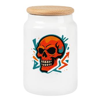 Colorful Skull Street Art Motif - Cookie Jar with Wooden Lid - white - Front