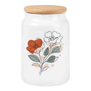 Illustration abstraite de motifs floraux - Boîte à biscuits avec couvercle en bois - blanc - Devant