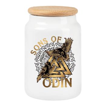 Fils d’Odin - Boîte à biscuits avec couvercle en bois - blanc - Devant