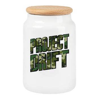 Project Drift Camo Lettering for Car Tuning Fans - Cookie Jar with Wooden Lid - white - Front