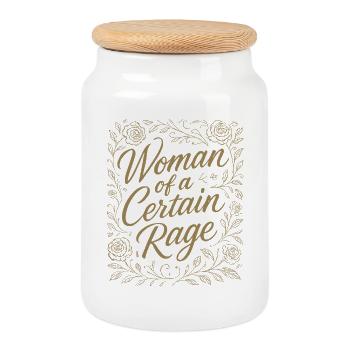 Femme d’une certaine rage Étiquette autocollante - Boîte à biscuits avec couvercle en bois - blanc - Devant