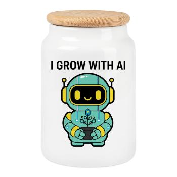 Autocollant Kawaii Robot que je cultive avec l’IA - Boîte à biscuits avec couvercle en bois - blanc - Devant