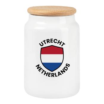 Bouclier d’Utrecht Drapeau des Pays-Bas - Boîte à biscuits avec couvercle en bois - blanc - Devant
