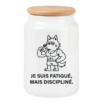 Loup Musclé Fatigué mais Discipliné - Boîte à biscuits avec couvercle en bois - blanc - Devant