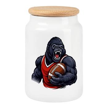 Gorilla mit Football-Jersey - Keksdose mit Holzdeckel - Weiß - Vorne