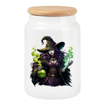 Witch with Potion - Cookie Jar with Wooden Lid - white - Front