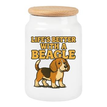 Beagle Life Better With A Beagle - Cookie Jar with Wooden Lid - white - Front