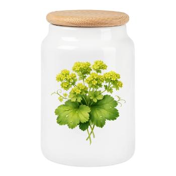 Frauenmantel Pflanze mit Blüten  - Keksdose mit Holzdeckel - Weiß - Vorne