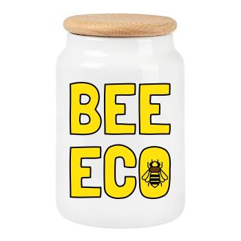 Bee Eco Abeille Jaune Pollen - Boîte à biscuits avec couvercle en bois - blanc - Devant
