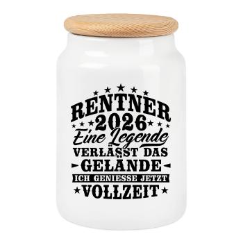 Rentner 2026 Rente Ruhestand Geschenk - Keksdose mit Holzdeckel - Weiß - Vorne