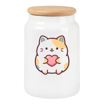 Kawaii Cat Heart Cartoon Motif for Cats Fans - Cookie Jar with Wooden Lid - white - Front