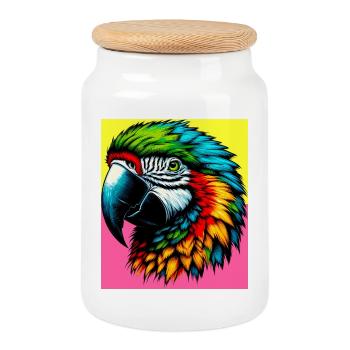 parrot - Cookie Jar with Wooden Lid - white - Front