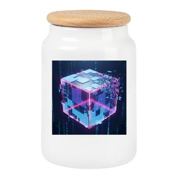 Digitaler Würfel Technologie Digital Cube Tech - Keksdose mit Holzdeckel - Weiß - Vorne