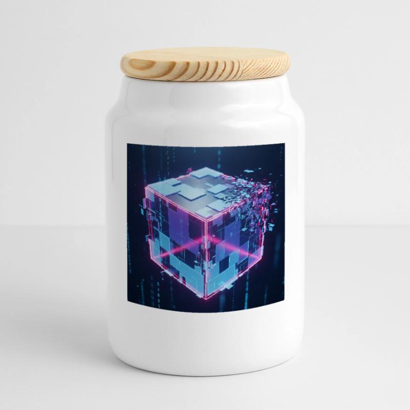 Digital Cube Technology Digital Cube Tech Cookie Jar with Wooden Lid