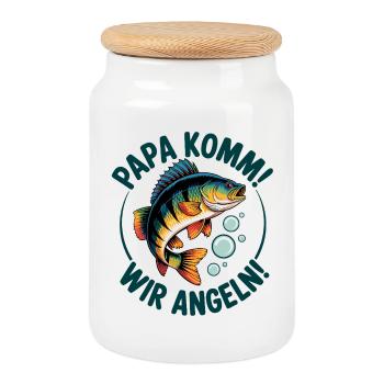 Angeln mit meinem Papa - Keksdose mit Holzdeckel - Weiß - Vorne