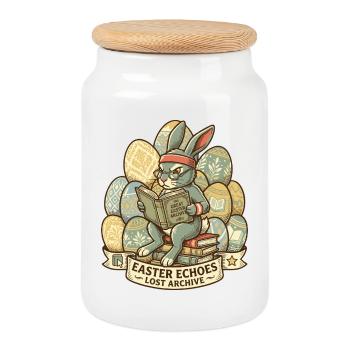 Archiviste du lapin de Pâques - Boîte à biscuits avec couvercle en bois - blanc - Devant