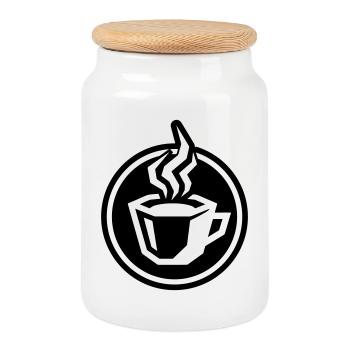 Coffee Cup Icon - Cookie Jar with Wooden Lid - white - Front