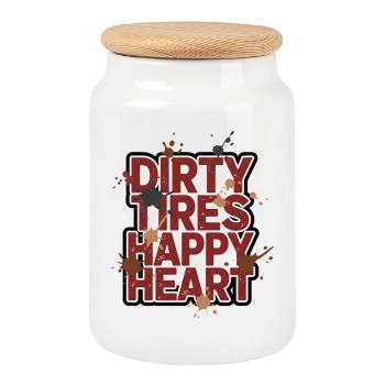 Dirty Tires Happy Heart Off-Road Design - Boîte à biscuits avec couvercle en bois - blanc - Devant