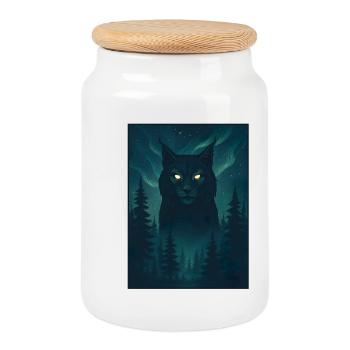 Northern Wolf in the Northern Lights - Cookie Jar with Wooden Lid - white - Front