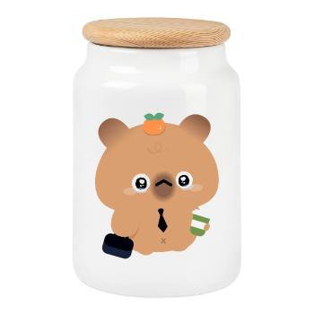Coffee Capybara - Cookie Jar with Wooden Lid - white - Front