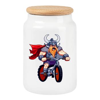 Viking à moto - Boîte à biscuits avec couvercle en bois - blanc - Devant