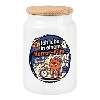 Horror Film Wecker lustiger Spruch - Keksdose mit Holzdeckel - Weiß - Vorne