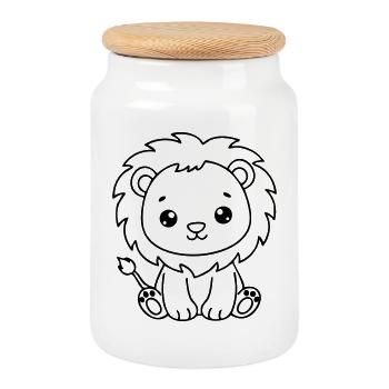 Petit Lion mignon – Petit noir et blanc - Boîte à biscuits avec couvercle en bois - blanc - Devant