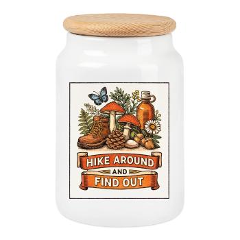 Hike Around and Find Out – Rustic Nature - Cookie Jar with Wooden Lid - white - Front