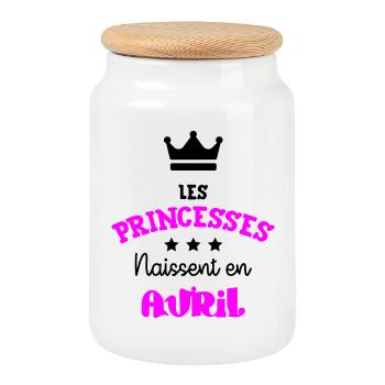 Princesse née en Avril Super Cadeau Anniversaire - Boîte à biscuits avec couvercle en bois - blanc - Devant