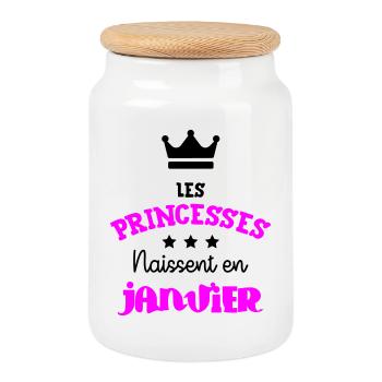 Princesse née en Janvier Joli Cadeau Anniversaire - Boîte à biscuits avec couvercle en bois - blanc - Devant
