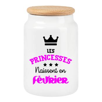 Princesse née en Février Cadeau Anniversaire - Boîte à biscuits avec couvercle en bois - blanc - Devant