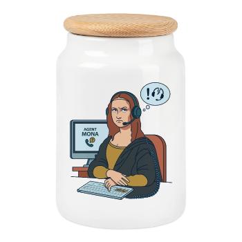 Mona Lisa Agent Humor Office Everyday - Cookie Jar with Wooden Lid - white - Front