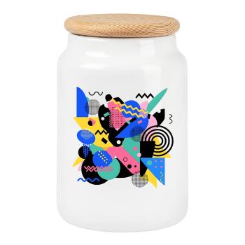 Motif de style Memphis Géométrie rétro des années 80 Abstrait - Boîte à biscuits avec couvercle en bois - blanc - Devant