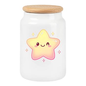 Süßer Stern Motiv für Kinder Kawaii Cartton Fans - Keksdose mit Holzdeckel - Weiß - Vorne