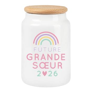 Future Grande Sœur 2026 – Annonce Grossesse - Boîte à biscuits avec couvercle en bois - blanc - Devant