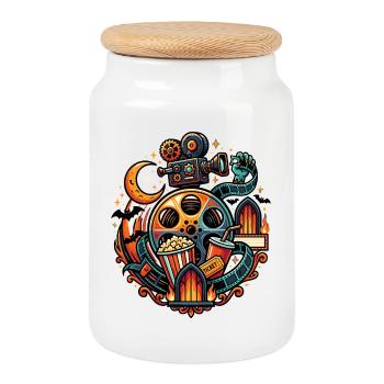 Vintage Kino Horror Film Design - Keksdose mit Holzdeckel - Weiß - Vorne