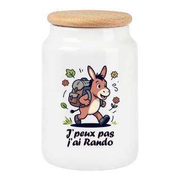 Âne randonneur, je peux pas j'ai rando - Boîte à biscuits avec couvercle en bois - blanc - Devant