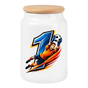 Maillot de gardien numéro 1 Gardien Football - Boîte à biscuits avec couvercle en bois - blanc - Devant