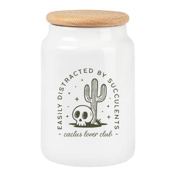 Cactus succulent amateur de plantes drôle - Boîte à biscuits avec couvercle en bois - blanc - Devant