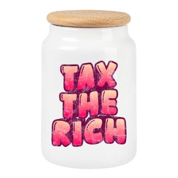 Tax The Rich - Cookie Jar with Wooden Lid - white - Front