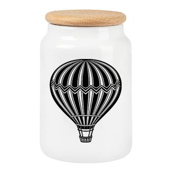 Hot air balloon - Cookie Jar with Wooden Lid - white - Front