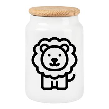 lion - Boîte à biscuits avec couvercle en bois - blanc - Devant