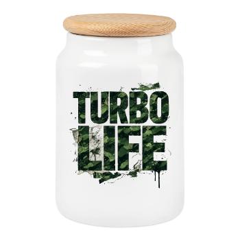 Turbo Life Camouflage Schriftzug Army Style - Keksdose mit Holzdeckel - Weiß - Vorne
