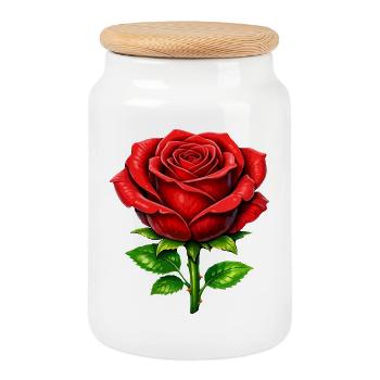 Red Rose Elegance - Cookie Jar with Wooden Lid - white - Front