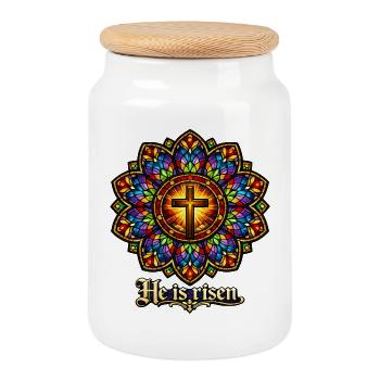 he is risen - Cookie Jar with Wooden Lid - white - Front