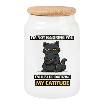 Catitude Priority: I'm Not Ignoring You - Cookie Jar with Wooden Lid - white - Front