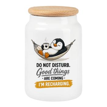 Hamac de recharge du Pingouin - Boîte à biscuits avec couvercle en bois - blanc - Devant