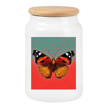 papillon - Boîte à biscuits avec couvercle en bois - blanc - Devant