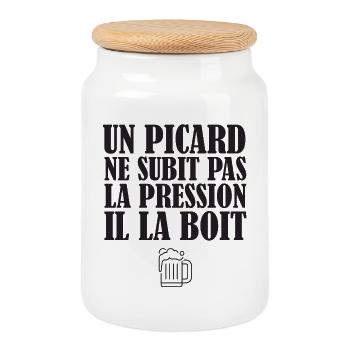 Un Picard Ne Subit Pas La Pression Il La Boit T... - Boîte à biscuits avec couvercle en bois - blanc - Devant