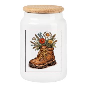 Boot Blooms Wildblumenstrauß - Keksdose mit Holzdeckel - Weiß - Vorne